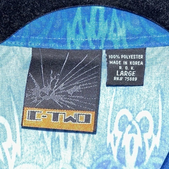 Vintage Korean Oriental Styled 2 Tone Dragon Flames Button Up Short Sleeve Top - Picture 5 of 11